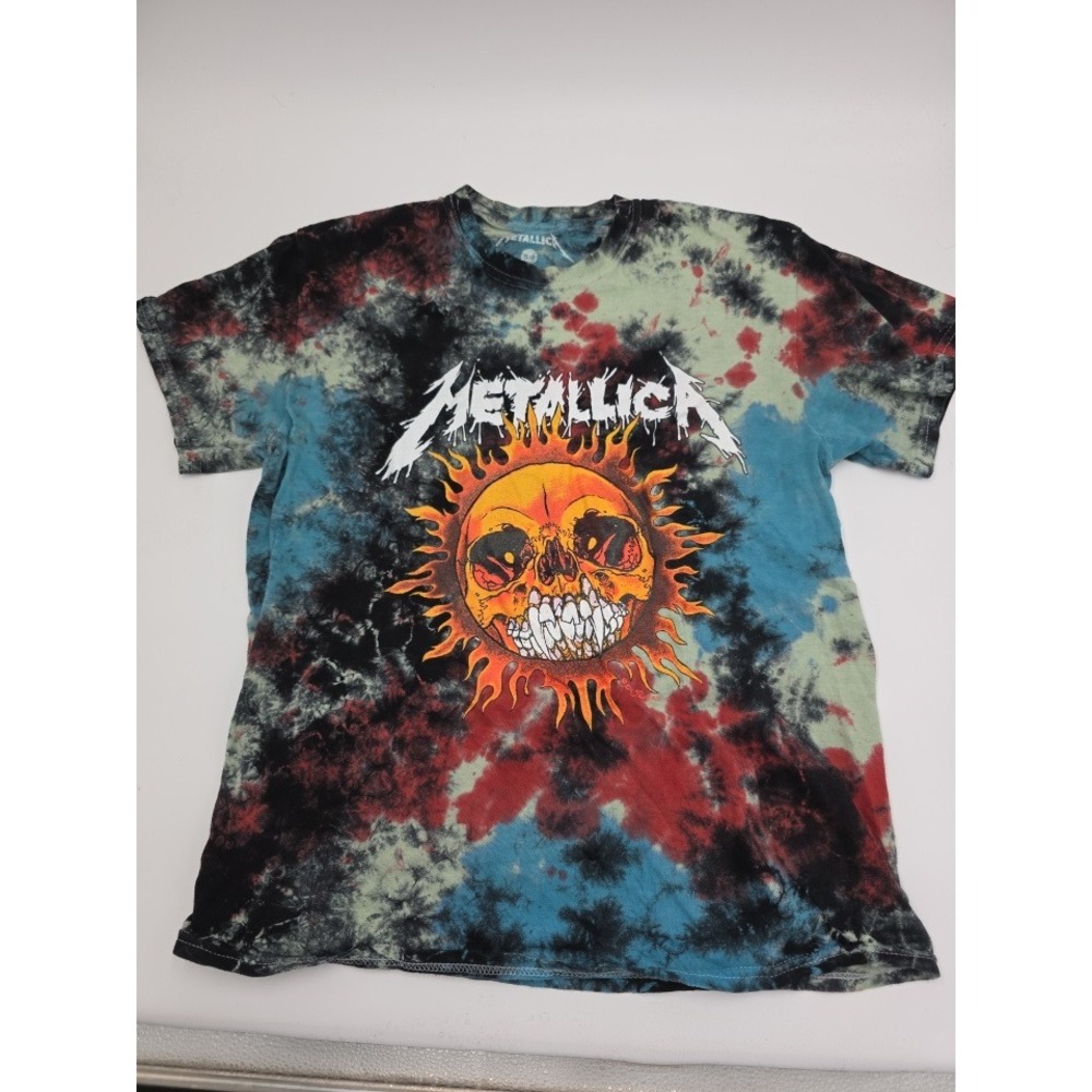 Metallica Pushead Sun Skull Tie Dye Graphic T-Shirt Mens SM Multi Color